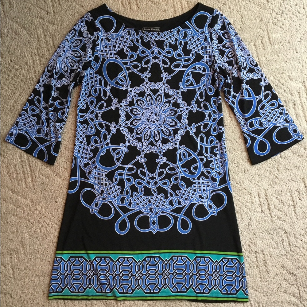 Jessica Howard Black and Blue Sheath Midi Dress